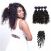 brazilian deep wave hair weave with lace closure 3 bundles